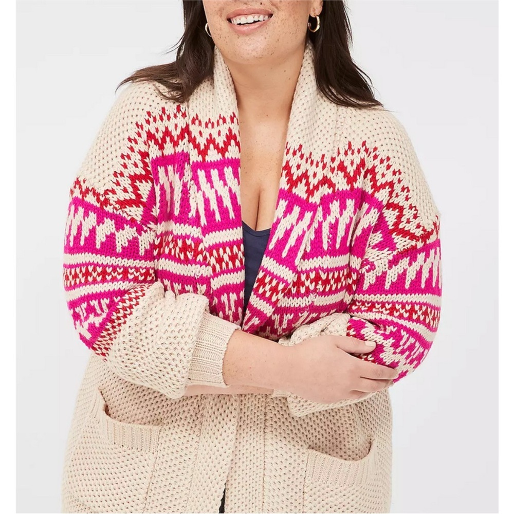 Lane Bryant Cream and Pink Knit Cardigan - Picture 4 of 10